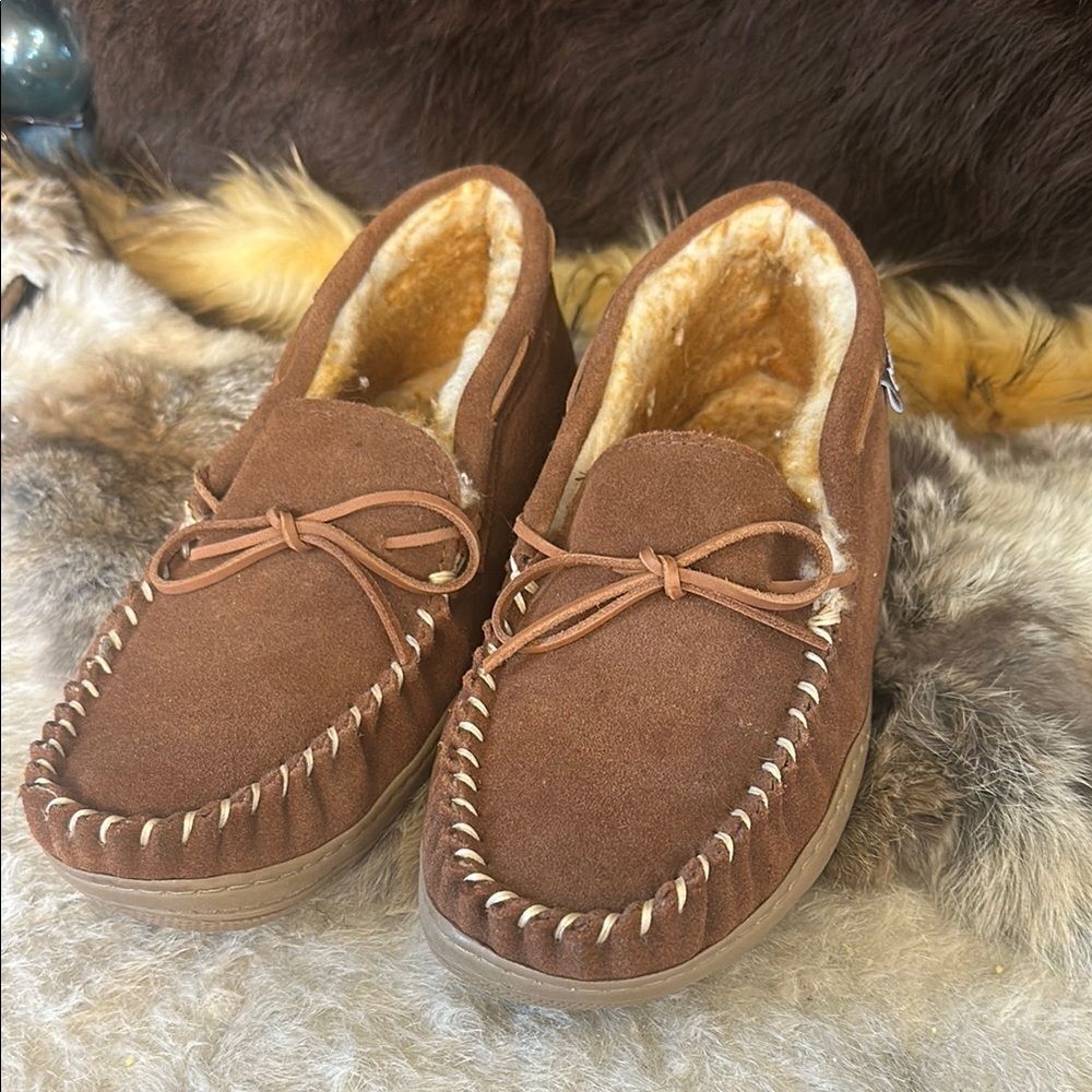 Men's Brown Suede Moccasin Slippers 10 (BL3)